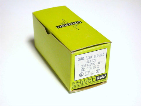 LOT OF 100 BRAND NEW LITTELFUSE TRACOR FUSES 3/8A 250VAC MODEL 313.375