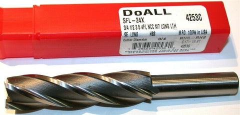 Up to 5 New DoAll 3/4" Diameter 1/2" Shank 4 Flute X Long HSS End Mills 42530