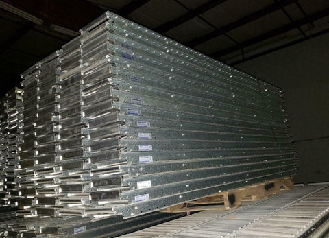 136 Unex Span Track Carton Flow Gravity Roller Conveyor 9.5" x 93" Lot of 136