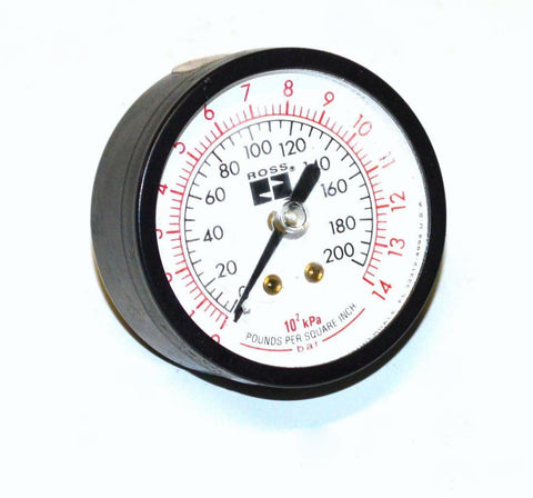 ROSS PRESSURE GAUGE 0-200 PSI 0-14 BAR 1/4" NPT BACK MOUNT