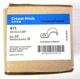 New Crouse-Hinds 411 Snap On Type One Hole Clamp 3/4" Box of 50