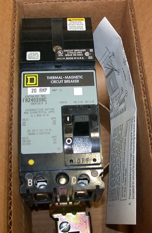 Square D FA24020BC 20 Amp 480VAC/250VDC I-Line Circuit Breaker NIB