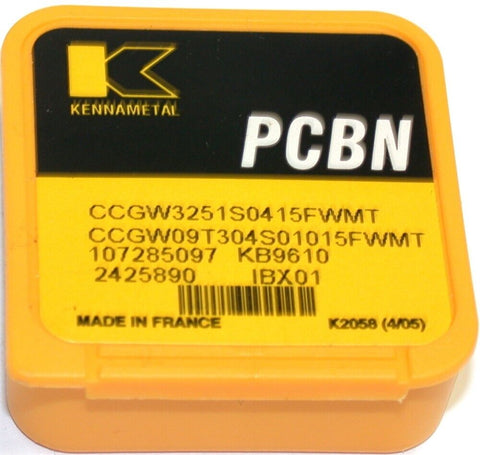 Kennametal 2425890 PCBN Tipped Inserts CCGW3251S04 15FWMT KB9610 New