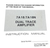 Tektronix 7A18 / 7A18N Dual Trace Amplifier Instruction Manual