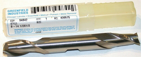 Greenfield Putnam 1/2" Diameter 1/2" Shank 2 Flute HSS Double End Mill 94842 New