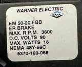 Warner Electric EM 50-20 FBB ER Brake 3600 RPM 90 VDC 18W 5370-169-058