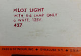 Pass & Seymour 427 Flush Receptacle Pilot Light W/ S-6 Lamp 6W 125V