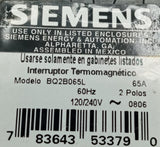 Siemens BQ2B065L 2 Pole Circuit Breaker 65A 120/240VAC 60HZ