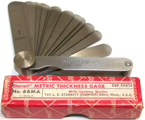 Starrett Metric Thickness Gage 66MA, 20 Straight Leaves, 0.05 to 1mm Range