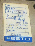 Festo  8987H-3-1/4  B  Pneumatic Manual Lever Valve 1/4 NPT (NO HANDLE)