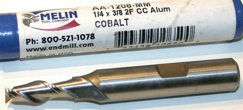Up to 3 New Melin 1/4" Diameter 3/8" Shank 2 Flute Cobalt End Mill AA-1208-MM