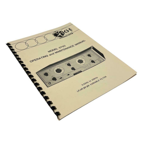 Krohn-Hite Model 3750 LP, HP, BP, BR Variable Filter Operating Manual