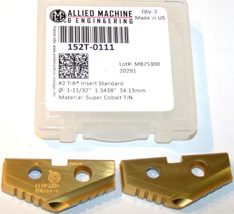 2 Allied Machine T-A 1 11/32" Carbide Coated Spade Drilling Insert 152T-0111