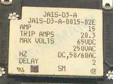 New Heinemann  Single Pole 15 Amp 250 VAC 65 VDC Circuit Breaker W/Rubber Boot