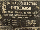 General Electric THED136050 3-Pole Circuit Breaker 50A 600VAC 3PH Bolt-On