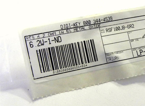 BRAND NEW DIGI-KEY RESISTOR 6.2 OHM 1 WATT MODEL 6.2W-1-ND