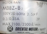 Oriental Motor MB8Z-B2 Orix AC Blower Motor Fan 100V 50/60HZ 0.3/0.35A 2 Pole