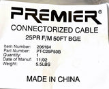Premier PT-C25P50B Connectorized Cable 25PR F/M 50 Ft BGE 206184