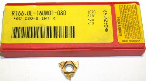 10 New Sandvik Threading Carbide Inserts R166.0L-16UN01-080 1020