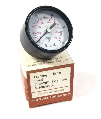 Winters E1407 Pressure Gauge 0-100 PSI 2" Face 1/4" NPT