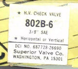 New Superior Valve  802B-6  Brass In-Line Check Valve 3/8" SAE