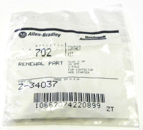 NEW ALLEN BRADLEY  Z-34037   MOTOR STARTER CONTACT KIT 20 AMP SIZE 0