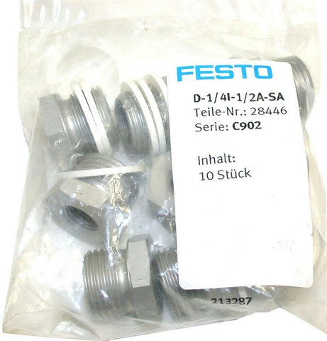 Lot of 10 Festo D -1/4I-1/2A -SA Reducing Nipple Bushings w/Sealing Ring 28446