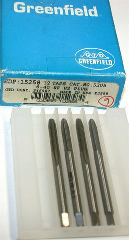 Lot of 4 New Greenfield 6-40 NF H2 3 flute Plug Taps 5305