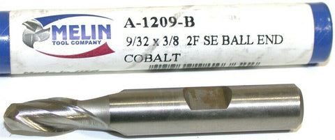 Up to 5 New Melin 9/32" Diameter 3/8 Shank 2 Flute Cobalt Ball End Mill A-1209-B