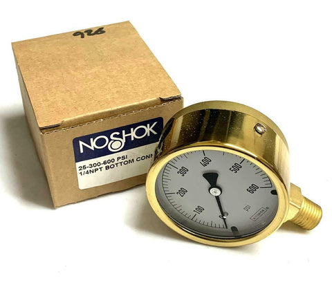 NoShok 25-300-600 Pressure Gauge 600 PSI 1/4" NPT Bottom Mount