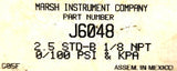 Marsh Instrument Company J6048 Gauge 2.5 STD-B 1/8" NPT