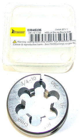 Up to 2 Interstate Adjustable 3/4"-10 UNC LH HSS 1 1/2" OD Thread Die 03846235