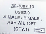 Cinch 30-3007-10 USB 2.0 Cable Male Type A / Male Type B  10 Ft. Ash White