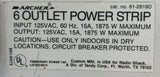 Archer 61-2619D 6 Outlet Power Strip 15A 125VAC 60HZ 1875W Max
