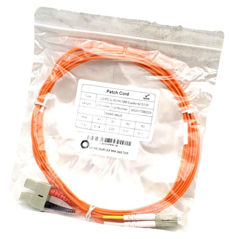 RoHS LCSCDUPMM-3M Patch Cord 3M LC/PC to SC/PC Duplex 62.5/125 (Lot of 10)