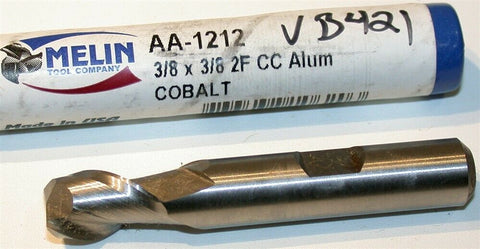 Melin 3/8" Diameter 3/8" Shank 2 Flute Cobalt End Mill AA-1212 New