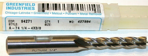 Greenfield Putnam 1/4" Diameter 3/8" Shank X Long 4 Flute HSS End Mill 94271 New
