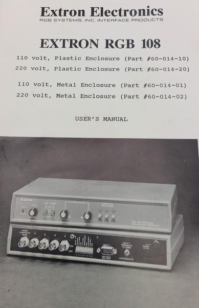 Extron RGB 108 Analog ECL Computer-Video Interface User's Manual