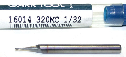 Garr Tool 2-Flute 1/32" Dia TiCN Coated Carbide Spiral Flute Ball End Mill 16014