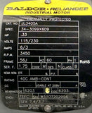 Baldor JL3405A Industrial Motor 0.33HP 115/230V 6/3A 3450RPM
