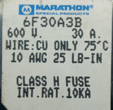 Lot of (2) Marathon 6F30A3B 3 Pole Fuse Holder 600V 30A