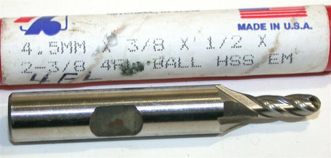 Regal Beloit 4.5mm 3/8" Shank 4 Flute HSS Ball End Mill New