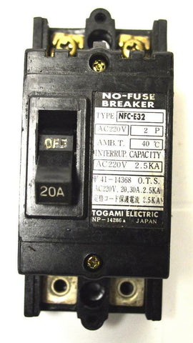 TOGAMI ELECTRIC NFC-E32 2-POLE CIRCUIT BREAKER 20 AMP 220 VAC