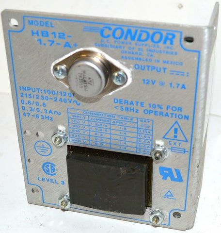 CONDOR HB12-1.7-A+ POWER SUPPLY  12 VDC @ 1.7 AMPS