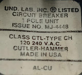 Cutler-Hammer CH120 1 Pole Circuit Breaker 20A 120/240VAC