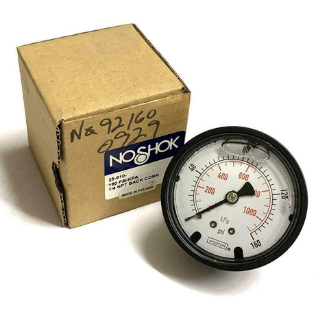 NoShok 25-910-160 Liquid Filled Pressure Gauge 160 PSI 1/4" NPT Back Mount