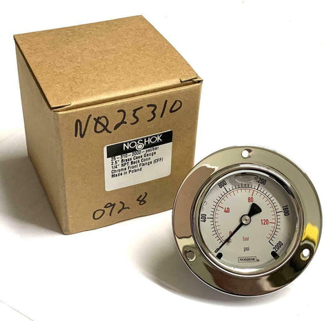 NoShok 25-310-2000 2.5" Pressure Gauge 2000 PSI 1/4" NPT Back Mount W/ Flange