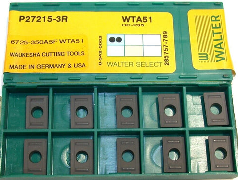 Lot of 10 Walter Waukesha Carbide Indexable Milling Inserts P27215-3R WTA51