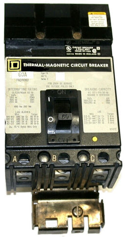 Up to 3 Square D 60 Amp I-Line 480VAC/250VDC Circuit Breakers FA34060