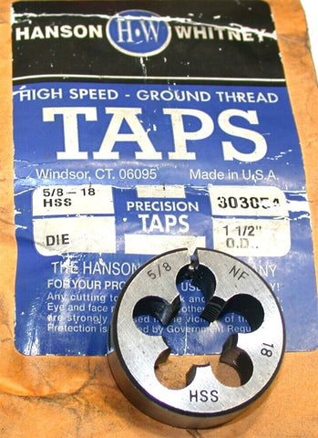 Hanson 5/8"-18 NF 1 1/2" OD Adjustable Steel Thread Die 303054 New